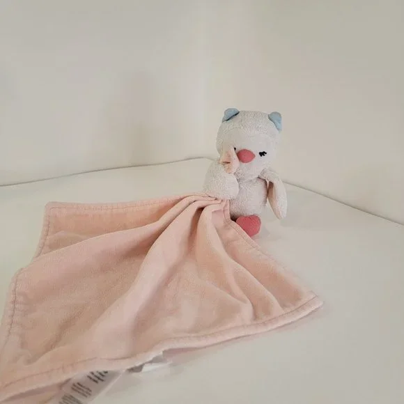 Carter s Toys Carters Sleeping Owl Lovey White Blue Ears Pink Security Blanket Rattle Poshmark